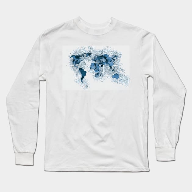 Vintage blue WORLD MAP for Geography Lovers Long Sleeve T-Shirt by Naumovski